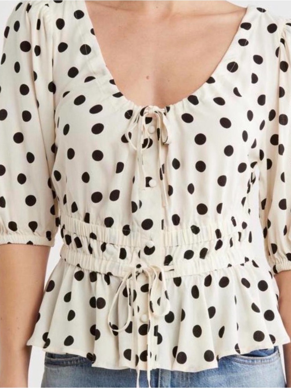 Vigoss White Blouse with Black Polka Dots and Peplum N0589